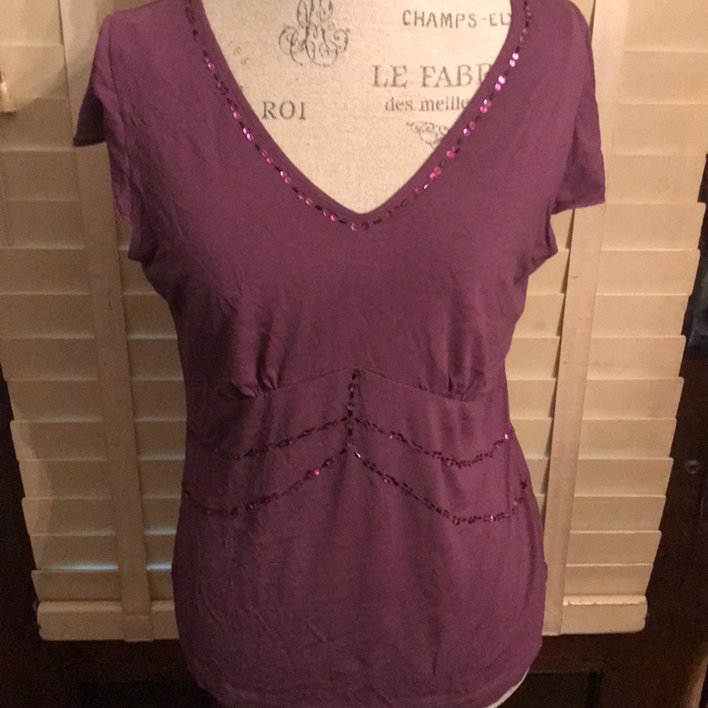 Loft sequin and bead flutter sleeve top